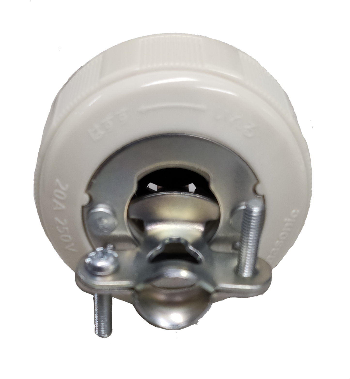 Panasonic 20A twist lock plug white nylon body with metal locking contacts and mounting screws