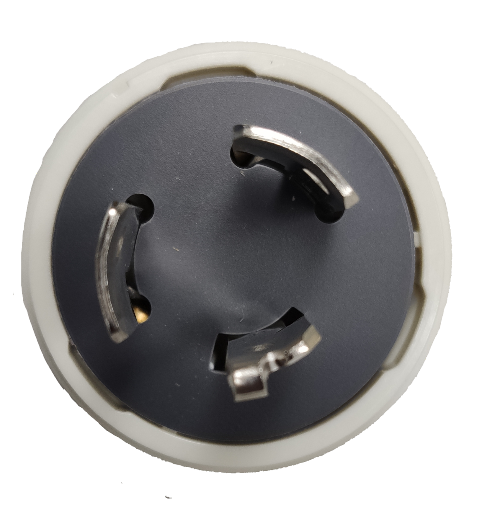 Panasonic 20A twist lock plug white round body with three curved metal prongs for secure electrical connection
