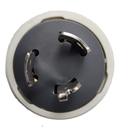 Panasonic 20A twist lock plug white round body with three curved metal prongs for secure electrical connection