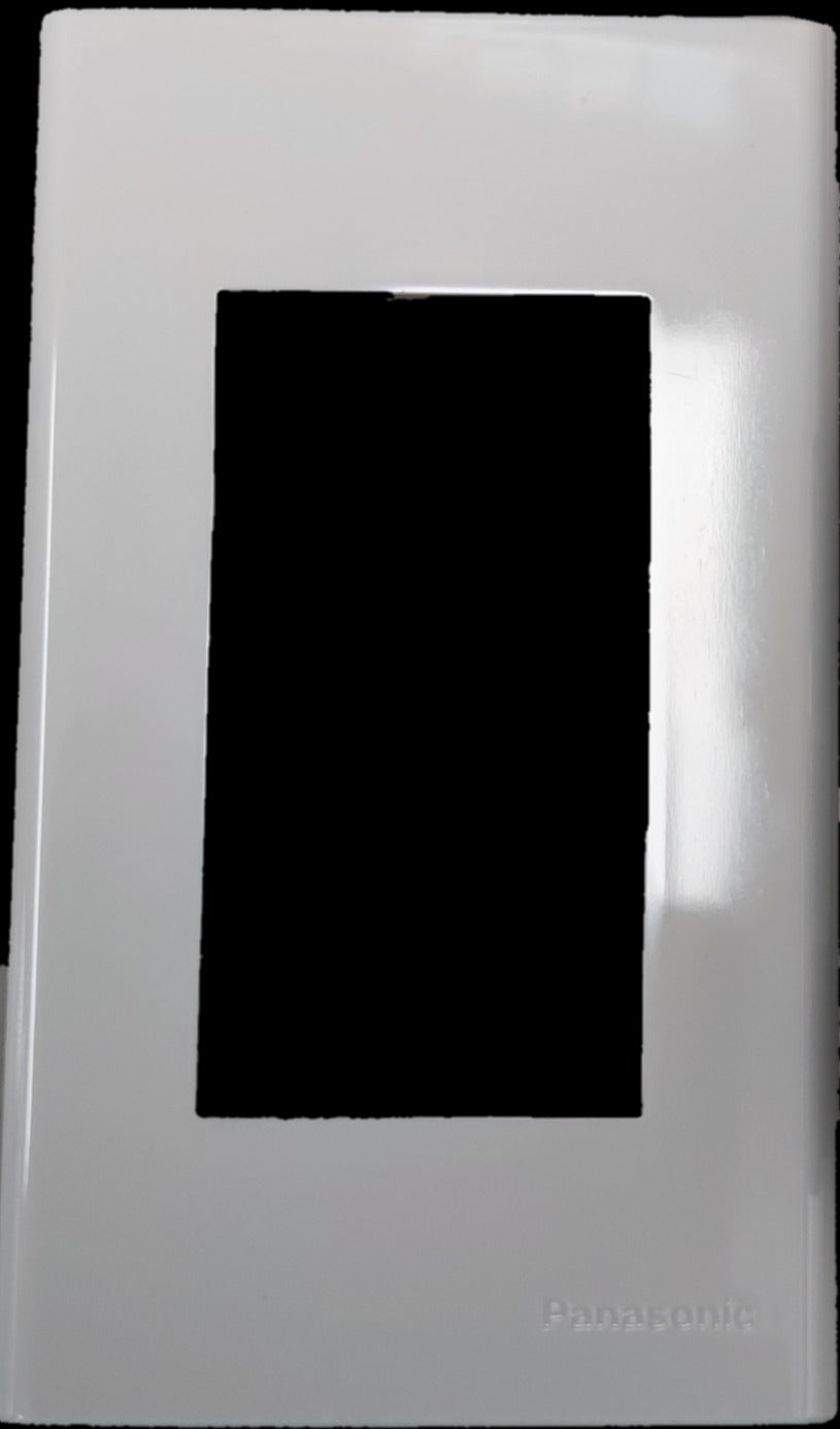 White glossy Panasonic 3 gang plate wall switch cover with single rectangular opening