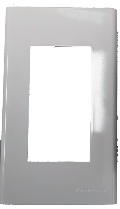 White glossy Panasonic 3 gang plate wide series wall faceplate with large rectangular opening for switches