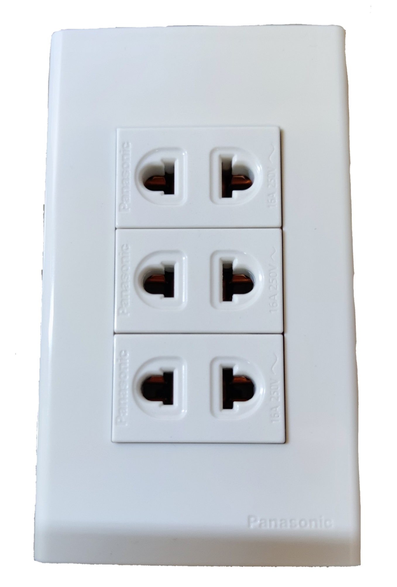 Panasonic 3 gang universal outlet white vertical triple universal sockets on glossy wall plate