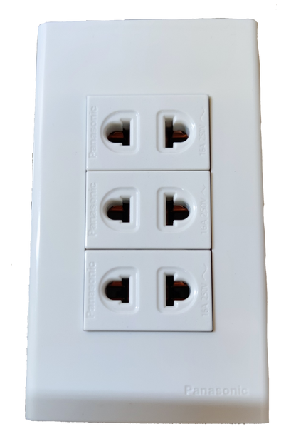 Panasonic 3 gang universal outlet white vertical triple universal sockets on glossy wall plate