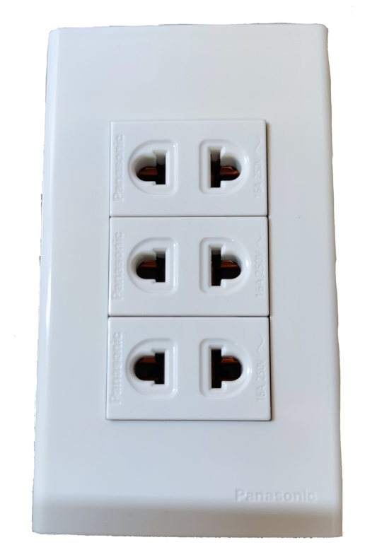 Panasonic 3 gang universal outlet white vertical triple universal sockets on glossy wall plate