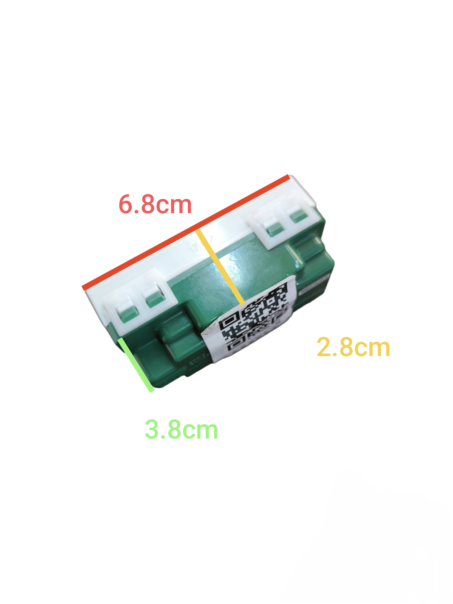 Panasonic duplex flat pin outlet 16A 250V green and white modular power point with measured dimensions 6.8cm 3.8cm 2.8cm
