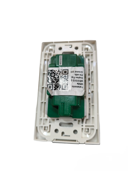 Panasonic duplex outlet 16A 250V green module with white faceplate and mounting frame rear view