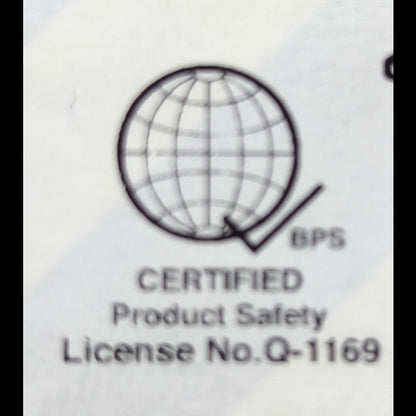 Panasonic duplex outlet 220V 15A safety certification label with globe and check mark license No Q1169