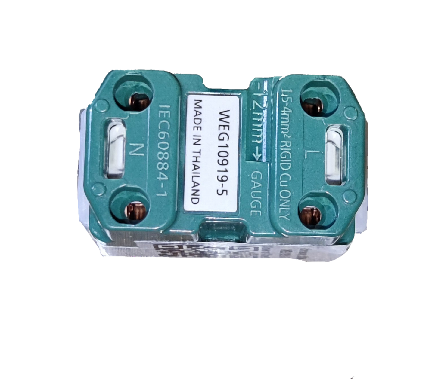 Panasonic universal outlet receptacle green modular inlet with L and N screw terminals and wiring labels