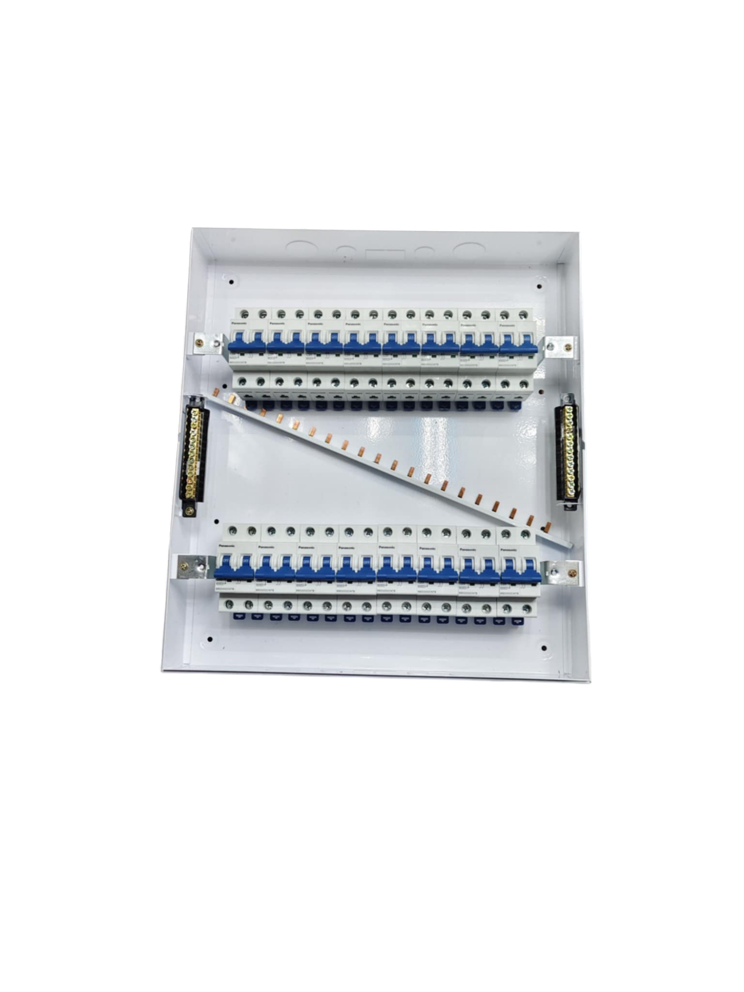 Panasonic Panel Board 50A 2 Pole Main electrical circuitry part with multiple circuit breakers in white casing