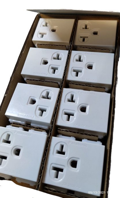 Panasonic Receptacle Quick Connect Terminal 20A power points and plugs neatly packed in a box