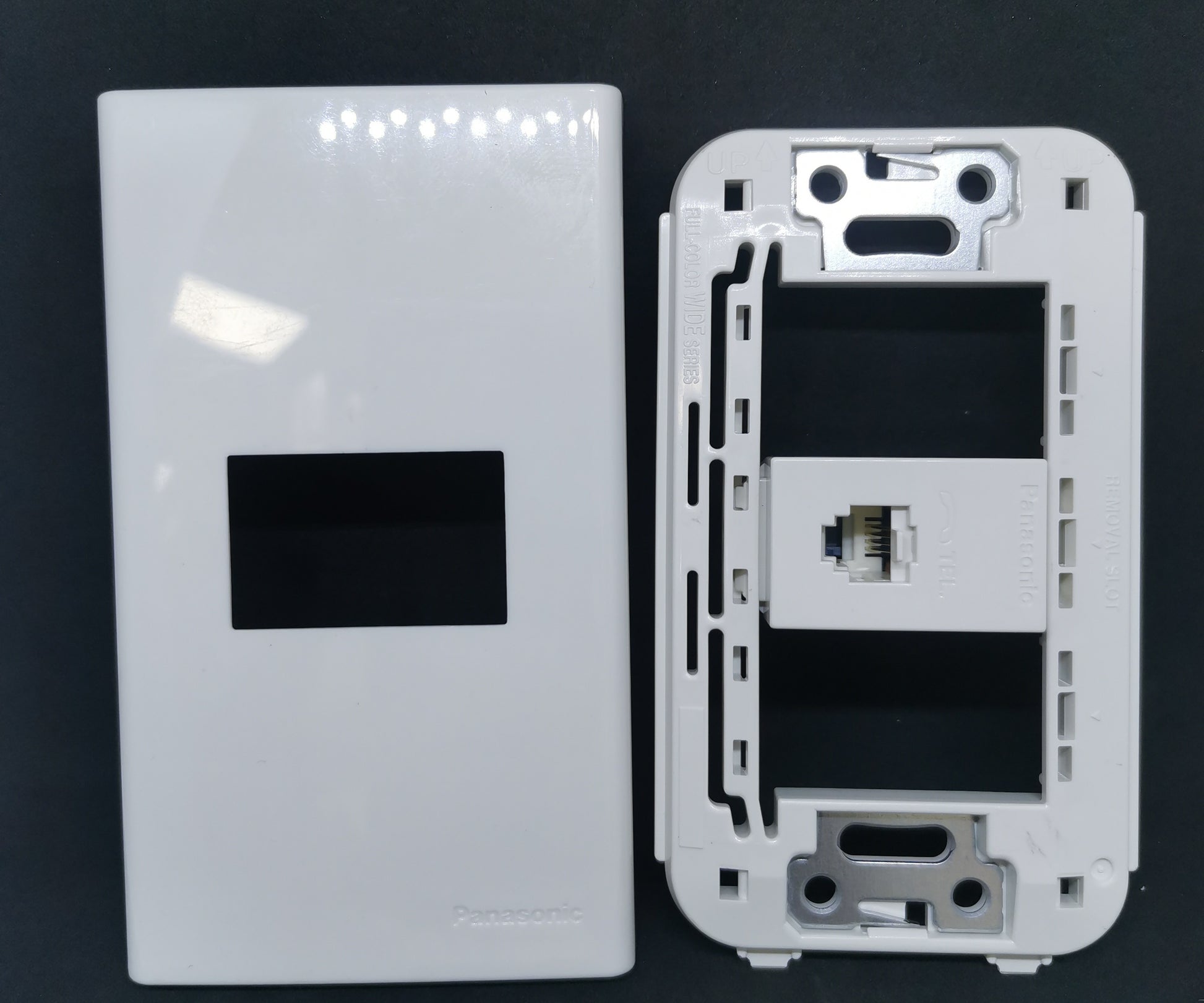 Panasonic Telephone Outlet Wide Series 1 Gang white single gang faceplate and mounting frame with RJ11 jack