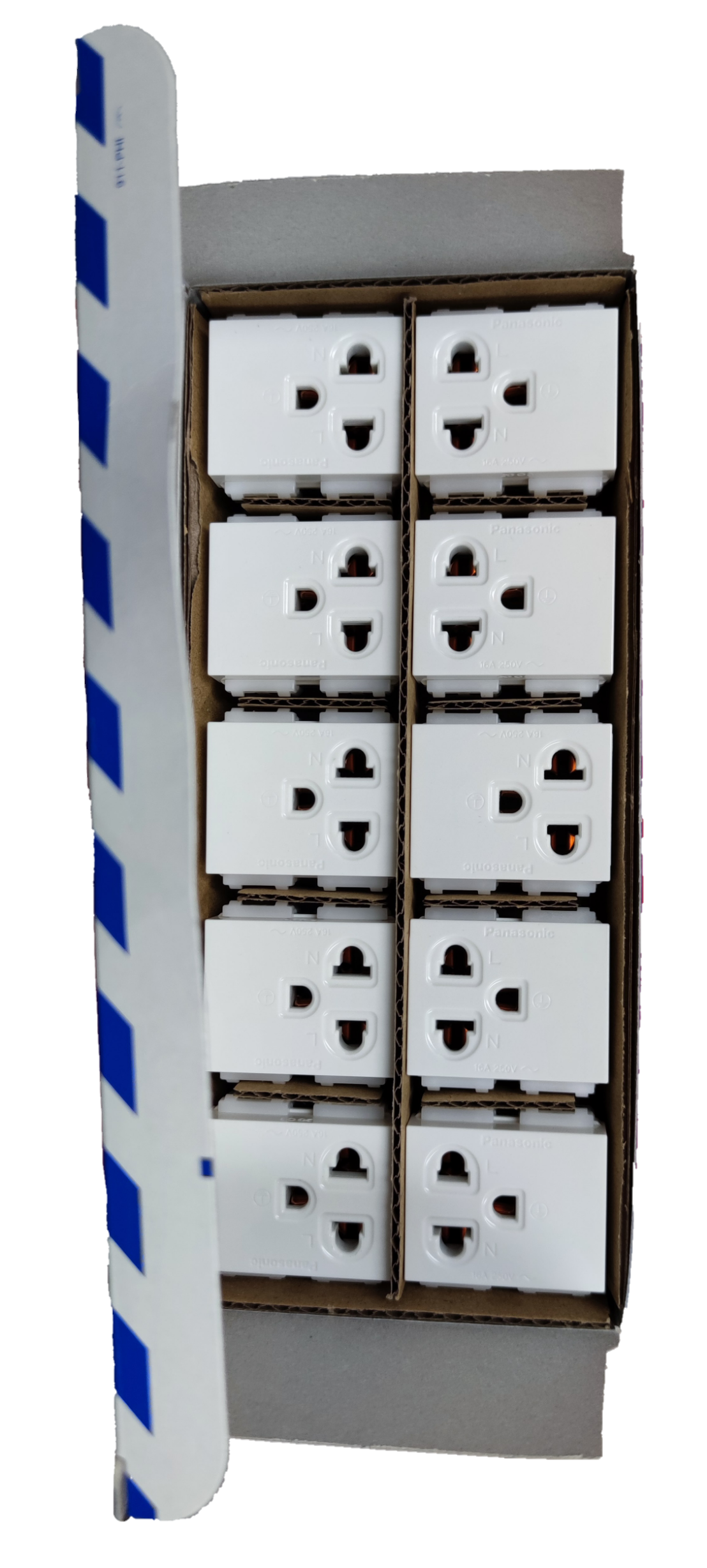 Box of Panasonic Universal Receptacle Quick Connect Terminal power points with multiple outlets