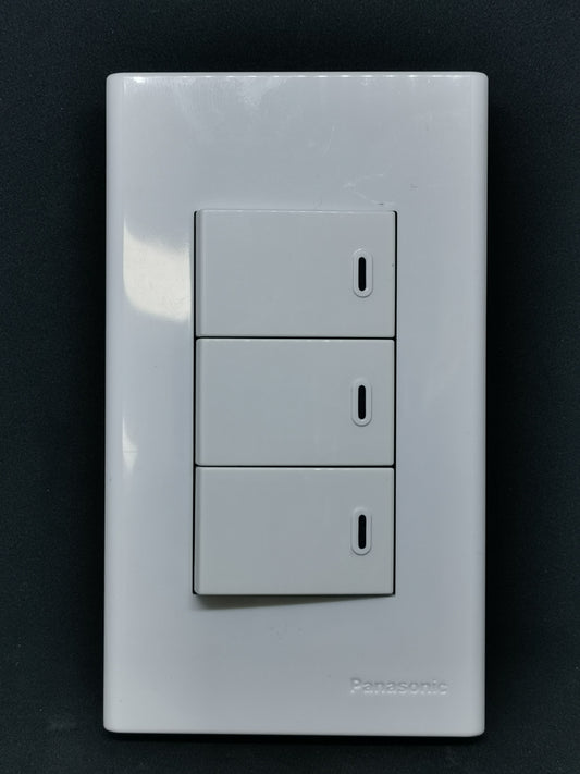 Panasonic Wall Switch 3 Devices WEG5001-K white triple rocker switch on glossy plate
