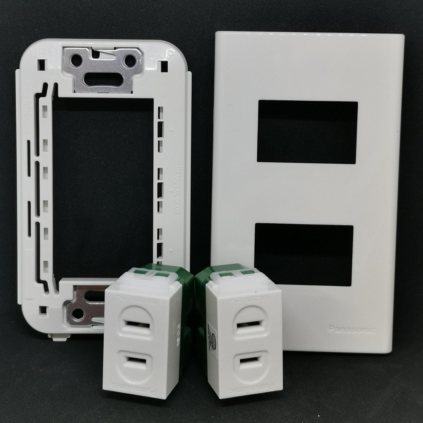 Panasonic WEG1001-5 WEG6802 outlet kit including faceplate and switch components in white