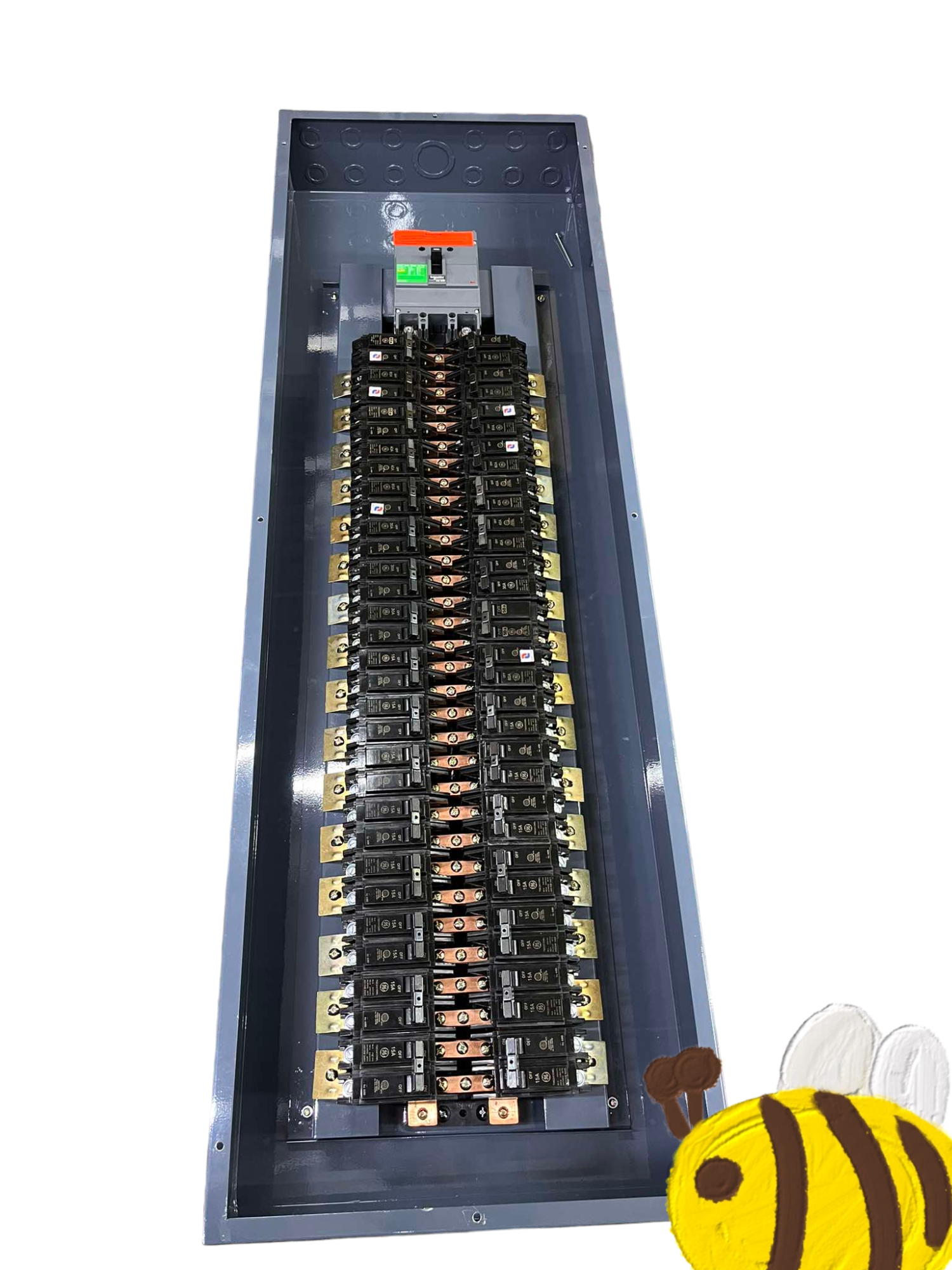 Schneider & GE 250A 2 pole panel board with multiple circuit breakers for electrical distribution