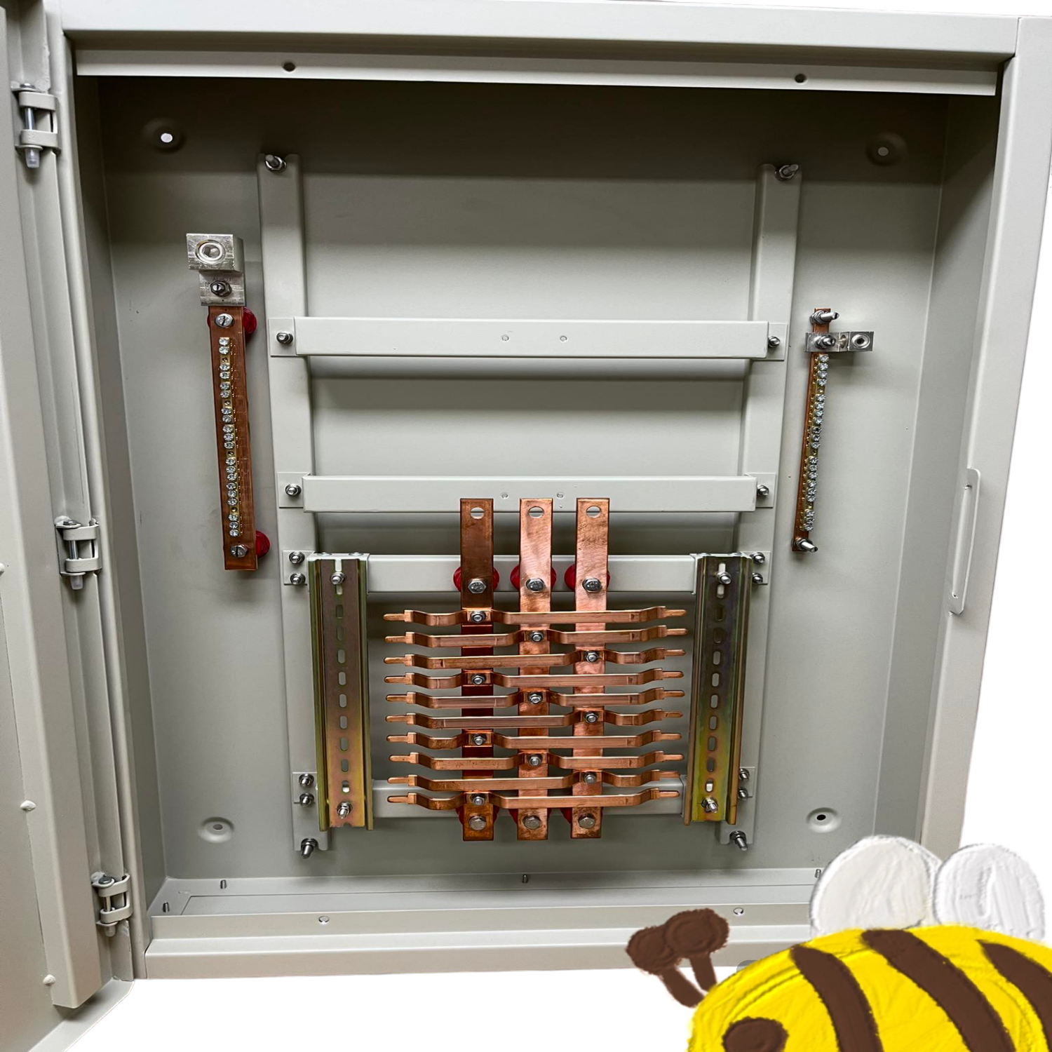 Schneider and Royu Panel Board 250A 3 Pole MCCB Main with copper bus bars and gray metal enclosure