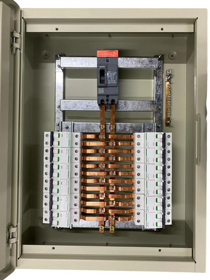 Schneider and Royu electrical panel board EZC100 Main 2Pole with circuit breakers and copper busbars