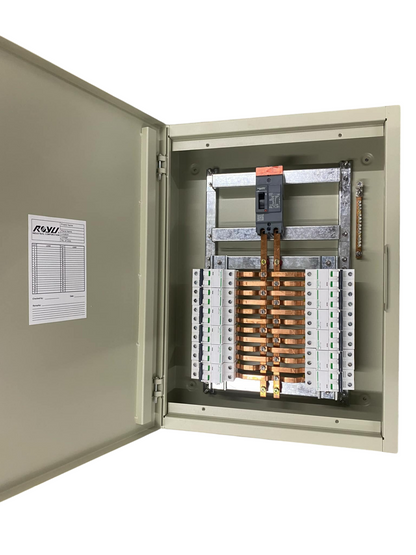 Schneider and Royu Panel Board EZC100 Main 2Pole electrical circuit breaker panel with open metal enclosure