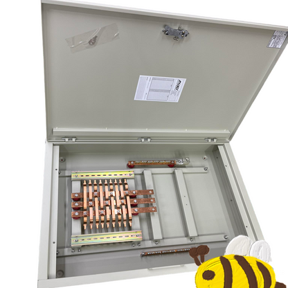 Schneider Panel Board for EZC250 Main 3 Pole electrical circuitry part with open gray metal enclosure