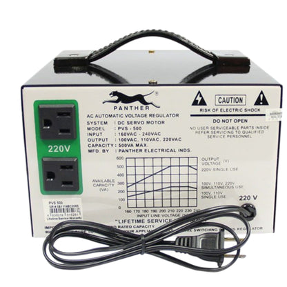 Panther 500W Servo Motor AVR Automatic voltage regulator with dual outlets and carrying handle