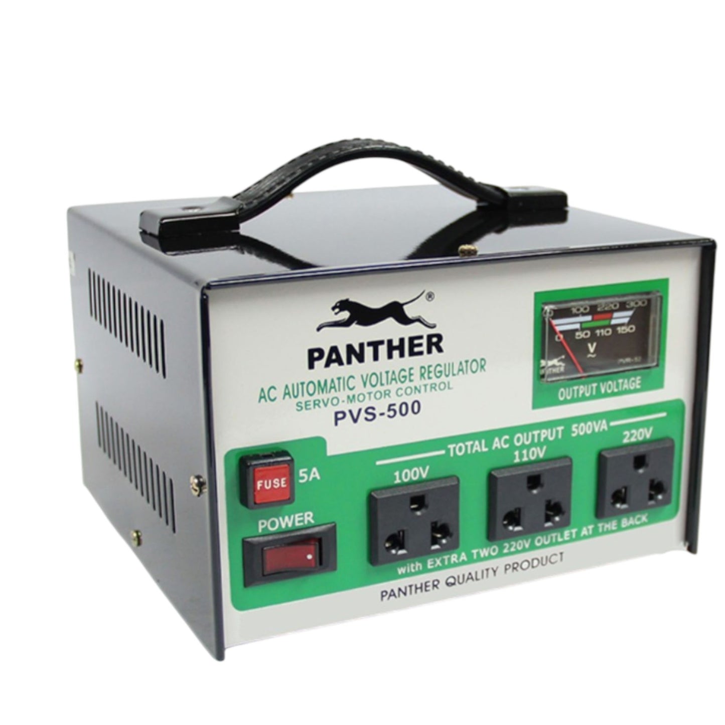 Panther 500W Servo Motor AVR Automatic voltage regulator with multiple voltage outlets and power switch