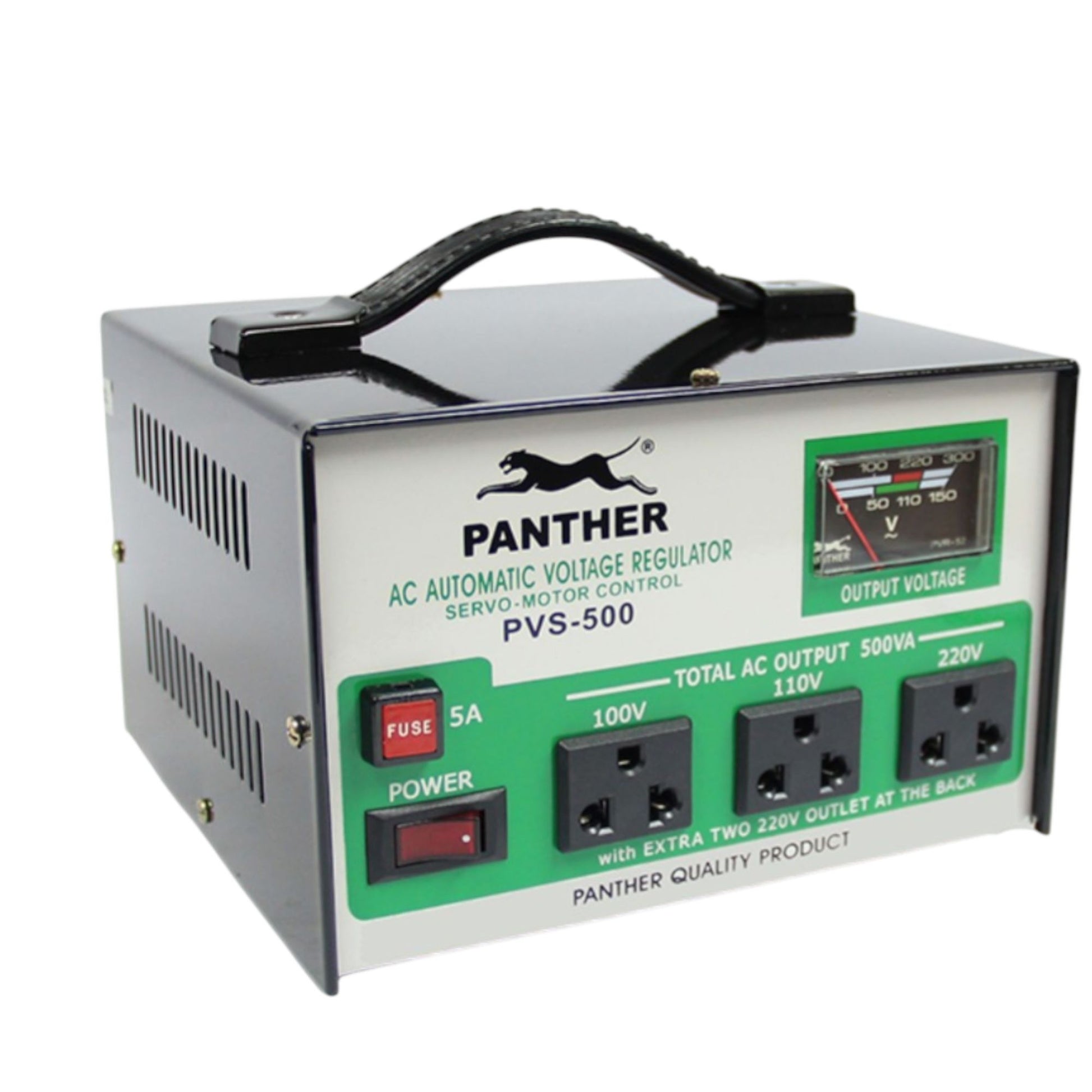 Panther 500W Servo Motor AVR Automatic voltage regulator with multiple voltage outlets and power switch