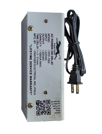 Panther power on delay device with AC input output and attached power cord for electrical control