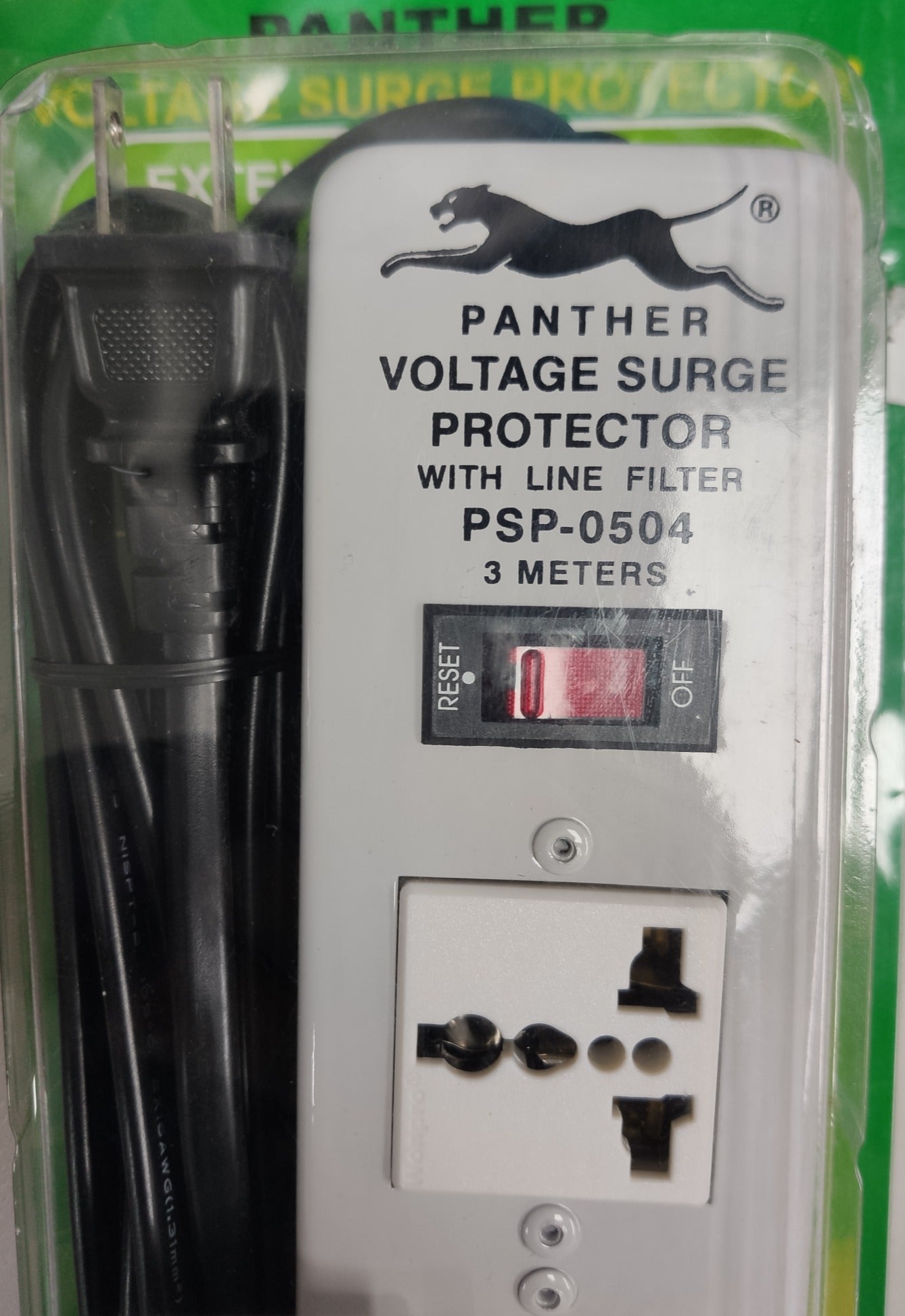 Panther universal extension cord with surge protector and voltage surge protector switch with 3 meters cord