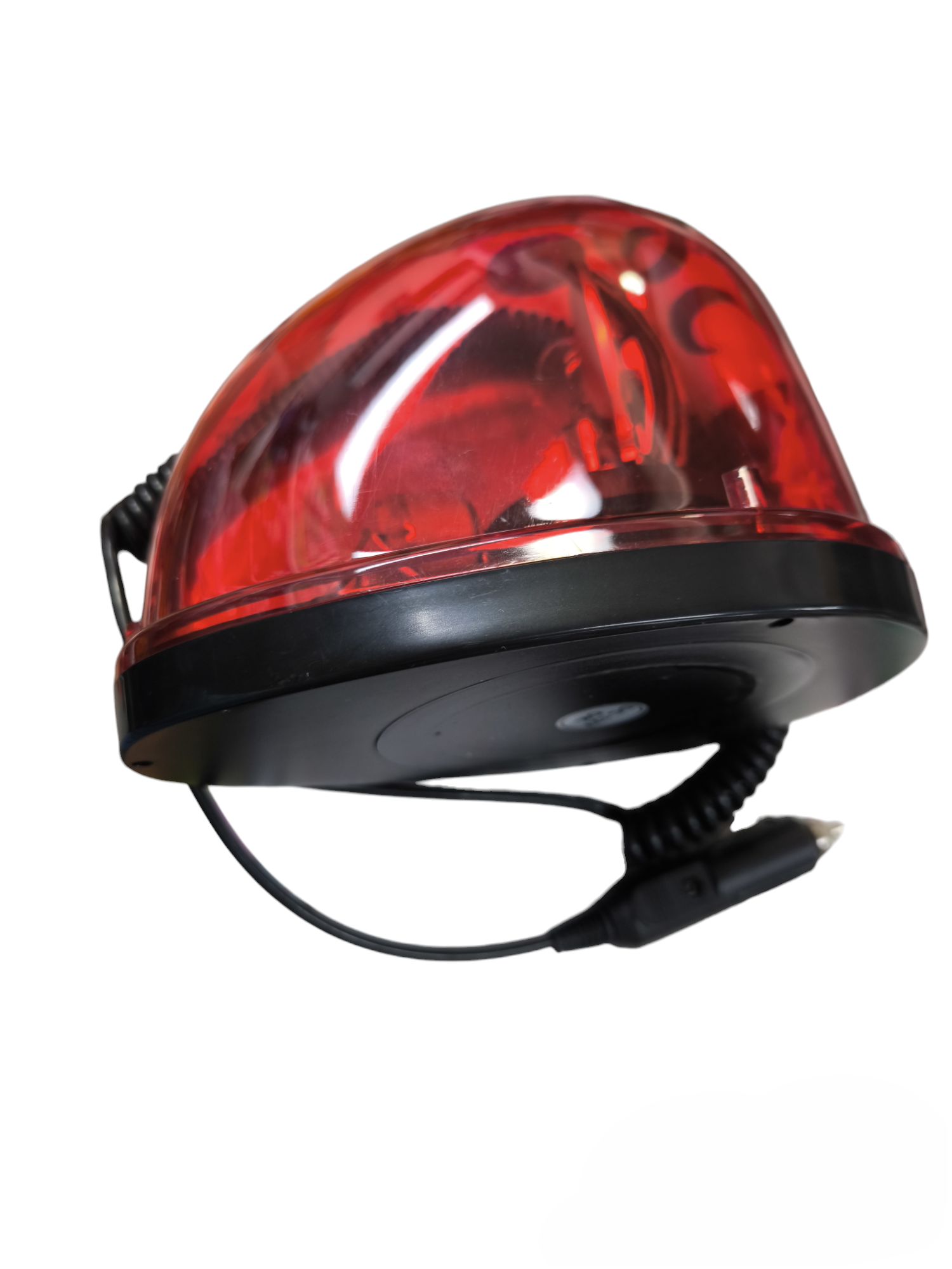 Red Warning Light Rotary Bulb Type 12V with black base and coiled power cord for safety use