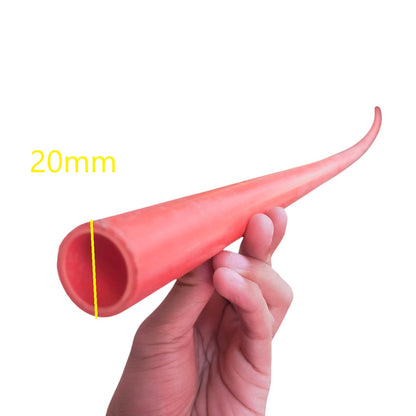 Hand holding a red 20mm PVC electrical pipes from Atlanta against a white background