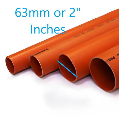 63mm PVC Electrical Pipes Permaline in orange by Atlanta displayed in a row on white background