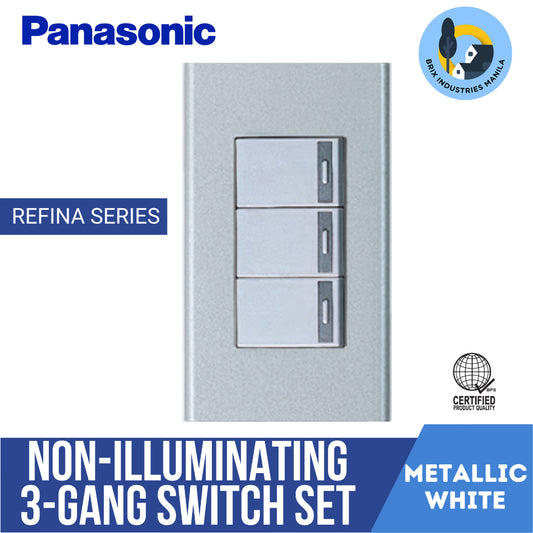 Panasonic Non-Illuminated 3 Gang Switch Refina series 1 way (White Switch Device with Metallic White Plate), 3xWEG5531/WEG6803MW-1
