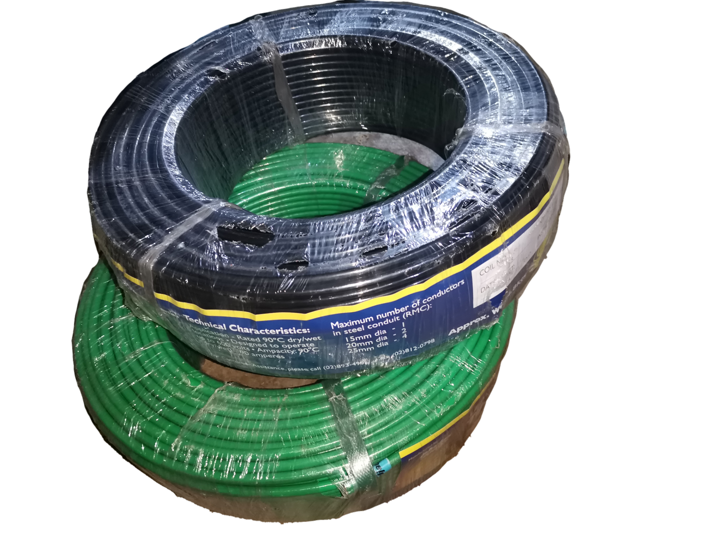 Phelps Dodge THHN Stranded Wire AWG 6 - White and green wires coiled on a spool for electrical applications