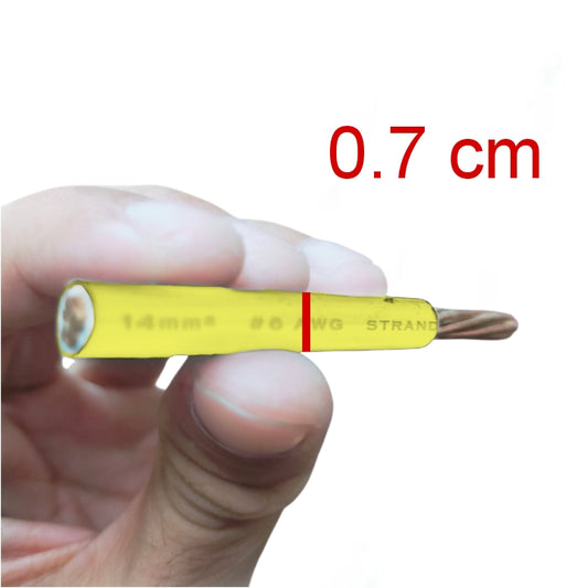 14mm THHN Stranded Wire Yellow held in hand showing insulation and wire gauge details