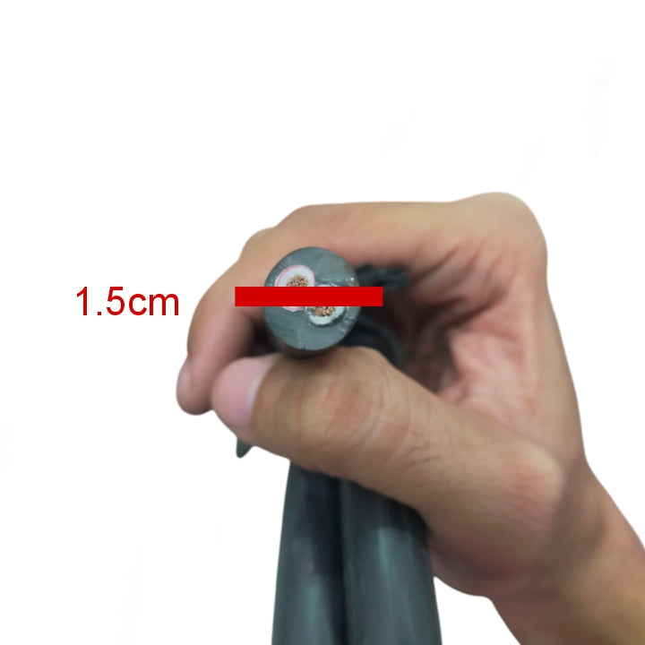 Hand holding Phelps Dodge royal cord 2 core 5.5mm electrical wire showing cross section and thickness