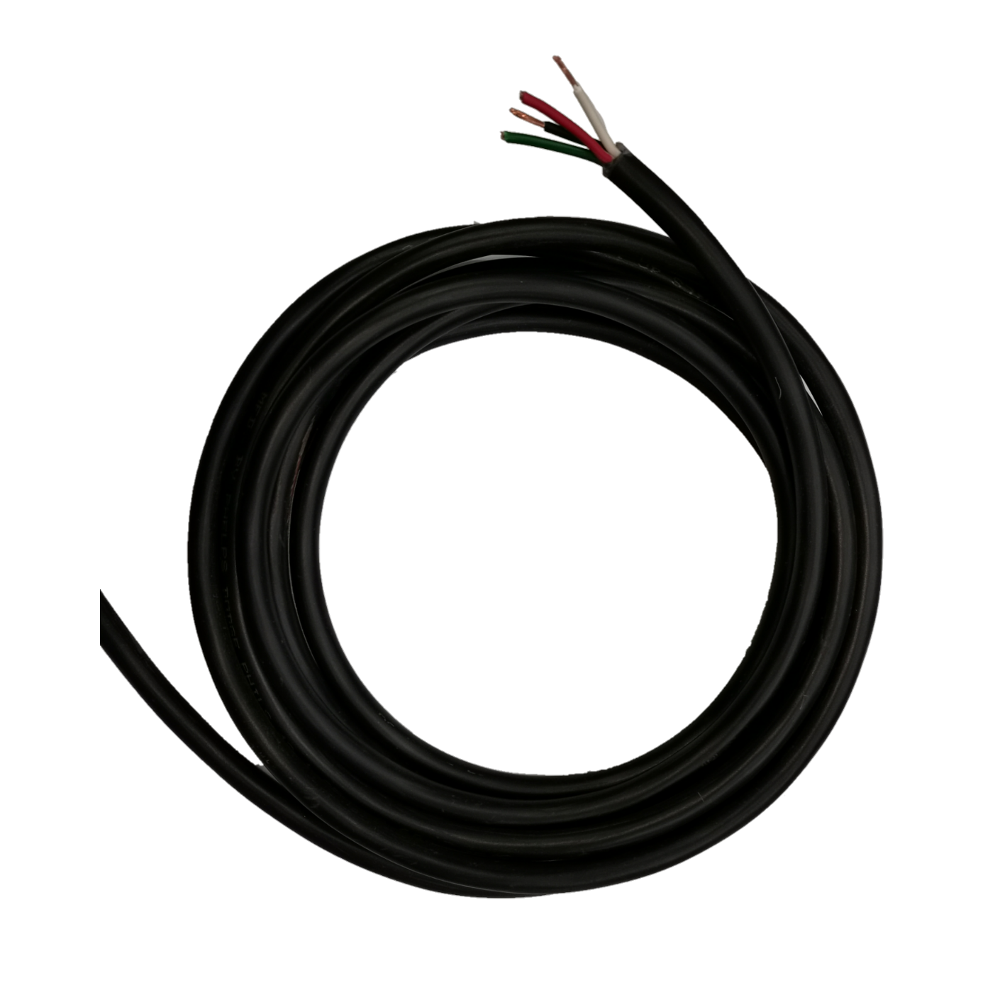 Coiled Phelps Dodge Royal Cord 8.0mm 4C electrical wire with exposed colored inner leads