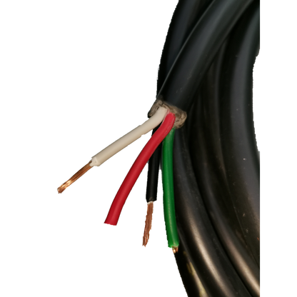 Phelps Dodge Royal Cord 8.0mm 4C with black outer insulation and exposed red, white, green, and black wires