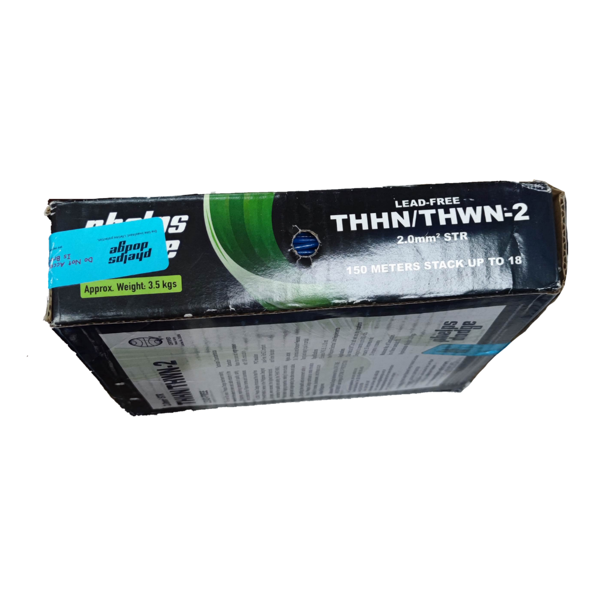 Phelps Dodge box of THHN AWG 14 Stranded Wire Black with 150 meters length and lead-free labeling
