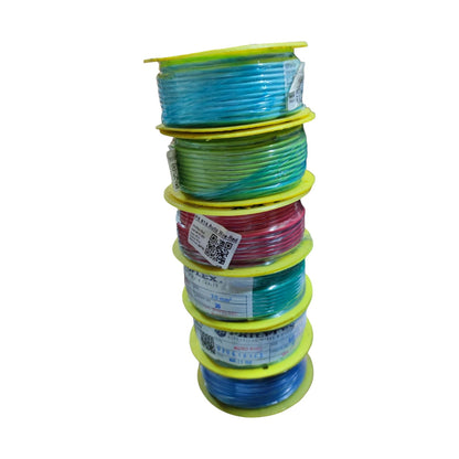 Philflex Automotive wire AWG 14 Green 30 Meters in a stacked spool display with assorted colors