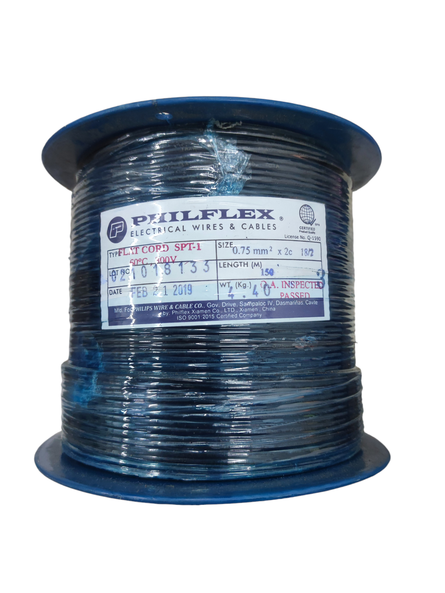 Philflex Flat Cord 2 Core AWG 18 on a spool, ideal for electrical and wiring applications