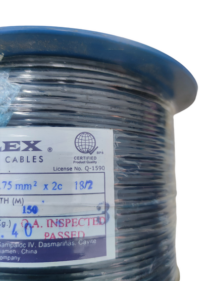 Philflex Flat Cord 2 Core AWG 18 in a spool, ideal for electrical wiring and connections