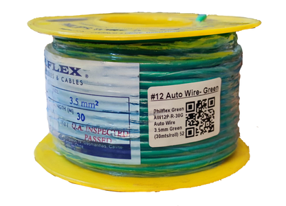 Philflex Autowire AWG #12 ( 3.5 mm) Automotive Wire Auto Wire Green 30 Meters Per Roll Electx Electrical Supply