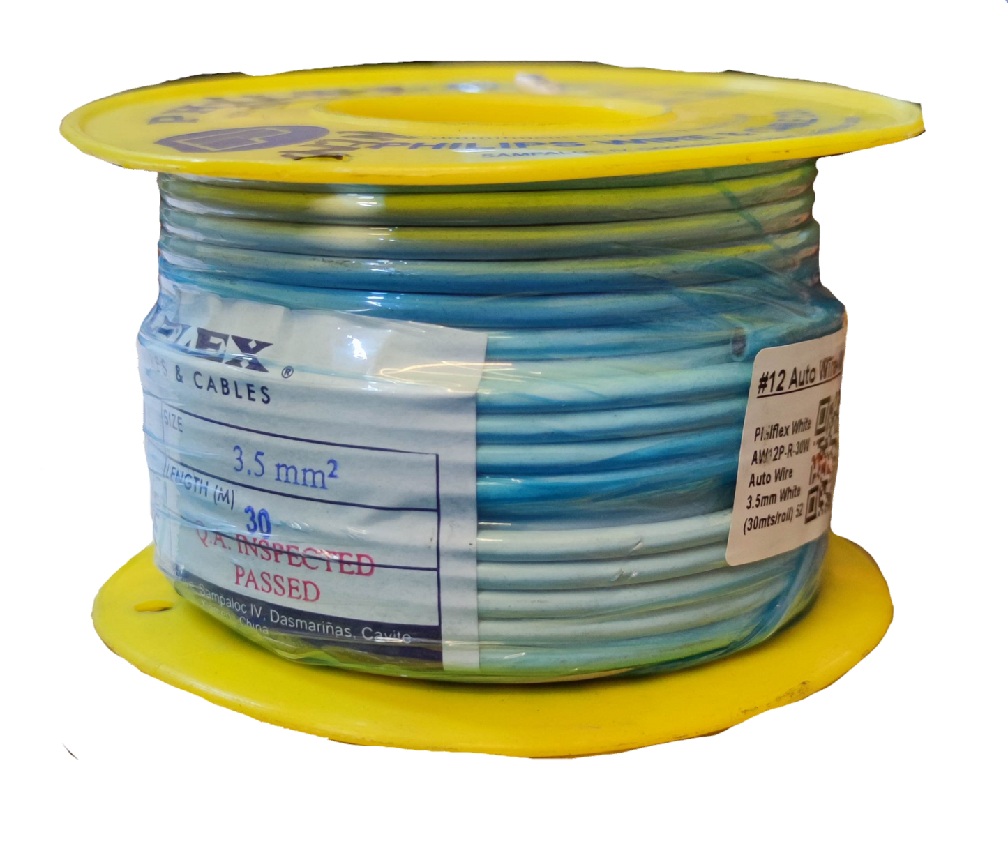 Philflex Autowire AWG 12 (3.5 mm) Automotive Wire Auto Wire White 30 Meters 1 Roll Electx Electrical Supply