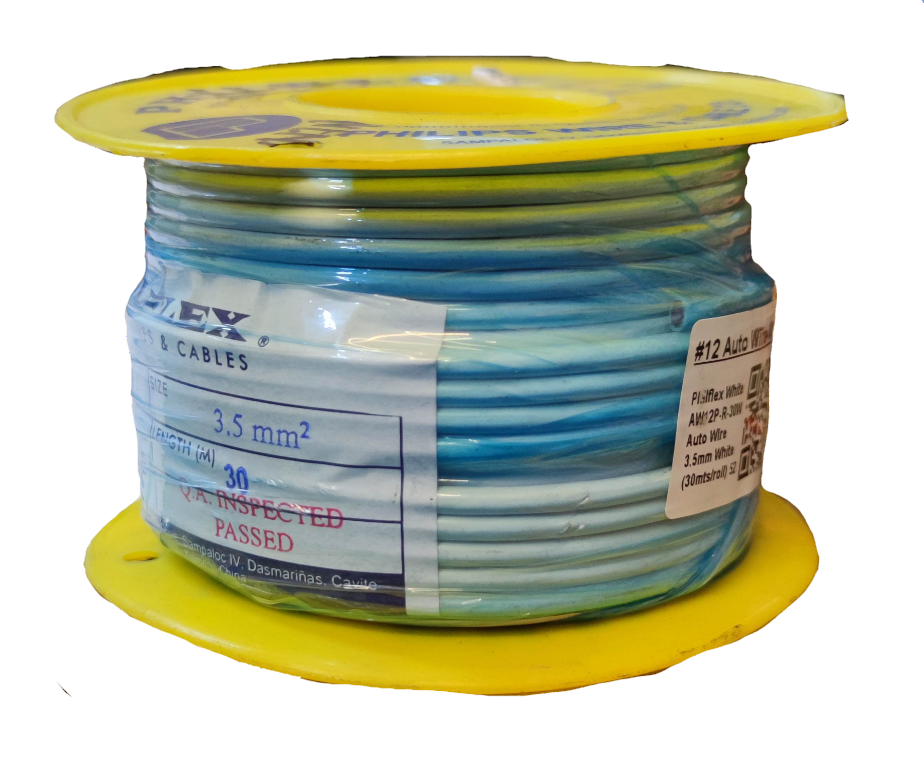 Philflex Autowire AWG 12 (3.5 mm) Automotive Wire Auto Wire White 30 Meters 1 Roll Electx Electrical Supply