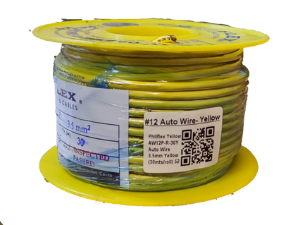 Philflex Autowire AWG #12 ( 3.5 mm) Automotive Wire Auto Wire Yellow 30 Meters per Roll Electx Electrical Supply