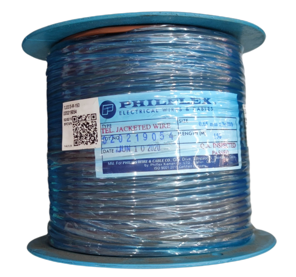 Philflex telephone wire AWG 22 spool with blue jacketed insulated wire for electrical use