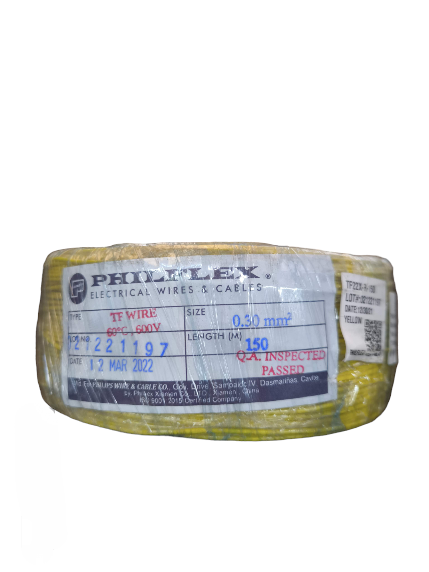 Philflex yellow spool of TF Wire AWG 22 Stranded Hook up Wire 150m electrical lead