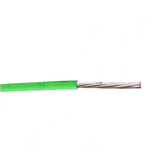 Philflex THHN AWG 12 Stranded Wire Green with copper strands exposed on white background