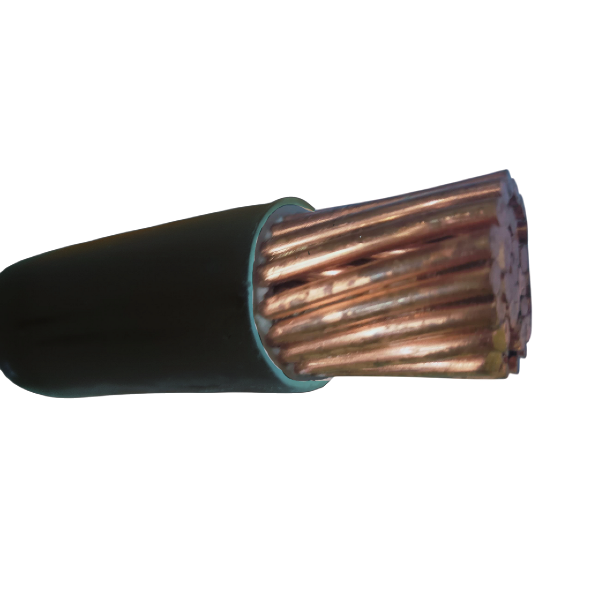 Close-up of Philflex THHN wire 300mm stranded copper conductor with black insulation