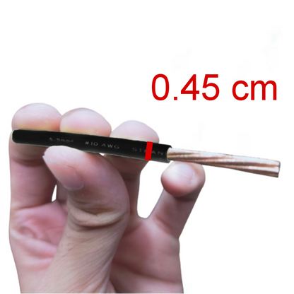 Philflex THWN 5.5mm Stranded wire held between fingers showing copper strands and black insulation